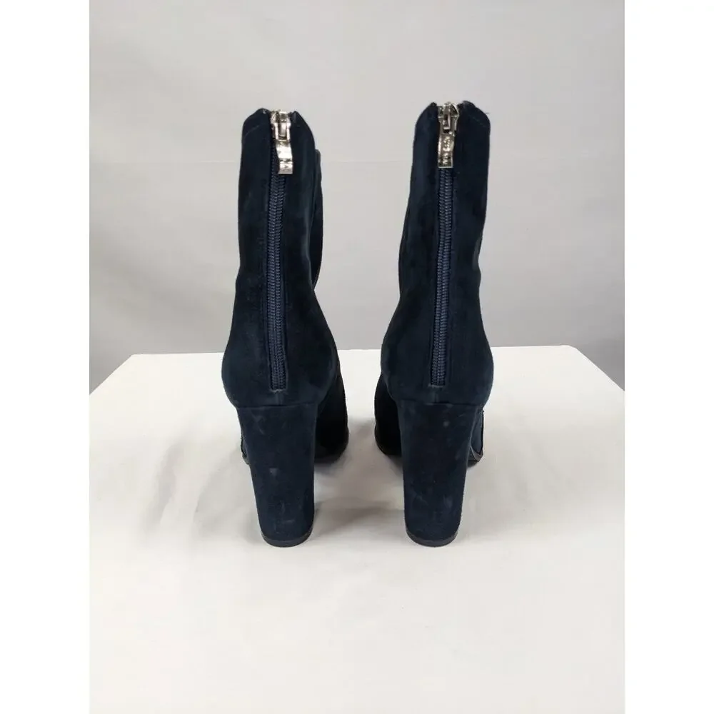 Alias Mae Revolve Booties Navy Blue Suede 9 40 Stretch Peep Toe Block Heel Zip